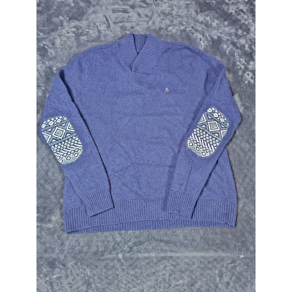 Penguin Blue LambsWool Crew Pullover Sweater - XL Mens Elbow Pads